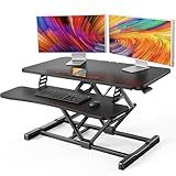 HUANUO Standing Desk Converter, 36” Sit to Stand Desk with Keyboard Tray, Height Adjustable Stand Up Desk Riser for Home Office, Dual Monitor and Laptop Workstation, Black