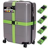 GORILLA GRIP Heavy Duty 4 Pack Adjustable Luggage Straps for Suitcases, Easy to Identify Travel Belt Connector Holds Suitcase Together, Extends Life of Bag, Strap Connects Two Bags, Accessories Green