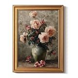 Bzstyleart Gold Framed Vintage Floral Rose Bouquet Wall Art 12x16 Inch