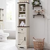 OKD Bathroom Storage Cabinet, Farmhouse Storage Cabinet with Adjustable Shelves & Drawer, Tall Linen Tower for Bathroom, Living Room, Rustic Oak with Antique White