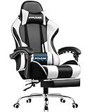 GTPLAYER Gaming Chair, Computer Chair with Footrest and Lumbar Support, Height Adjustable Game Chair with 360°-Swivel Seat and Headrest and for Office or Gaming (Snow White)