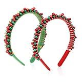 Uintoon Christmas Headband 2 Pack for Women Girls - Jingle Bell Headbands With Red Green Silver Tone Bells - Holiday Party Costume Decoration Accessory