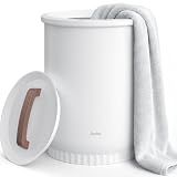 Asuka Towel Warmer, Large Towel Warmer for Bathroom with Wood Handle, 4 Delay Settings&Auto Shut Off, Towel Warmer Bucket Fits Two 40"X70" Oversized Towels, Bathrobes, Blankets, PJ's and More, White
