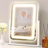 Vanity Mirror with Lights,13.1"×16.7"LED Makeup Mirror,Lighted Makeup Mirror with Lights, Smart Touch Control Dimmable 3 Modes Light, Lighted Up Mirror for Makeup Desk, Bedroom, Dressing Room