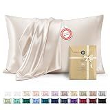 Bedsure Satin Pillowcases Queen Set of 2, Similar to Silk Pillow Case Beige