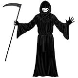 SZCXTOP Grim Reaper Costume Set for Mens & Adults, Halloween Scary Ghost Phantom Cosplay Masquerade Tunic Robe with Scythe & Gloves & Hood for Age 14+