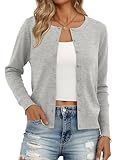 Trendy Queen Womens Cardigan Sweaters Lightweight Cropped Crew Neck Outfits Early Fall Fashion 2025 Clothing Grey Melange M