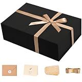 Large Black Magnetic Gift Box 13.5x10x4" with Ribbon, Card & Shredded Paper