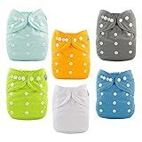 ALVABABY Baby Cloth Diaper 6 Pack with 12 Inserts One Size Cloth Diaper Covers Adjustable Washable Reusable for Baby Girls and Boys
