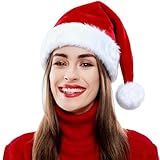 LKQBBSZ Santa Hat for Women, Adults Unisex Velvet Comfort Xmas Hat Extra Plush for Christmas New Year Festive Holiday Party (Red)