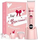 Crolanli Bikini Trimmer for Women, 3-in-1 Electric Razors for Women, IPX7 Waterproof Rechargeable Cordless Pubic Hair Shaver, with LED Display, for Ladies Bikini Pubic, Face, Underarms, Legs(Pink)