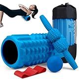 Krightlink 5-in-1 Foam Roller Set, Massage Roller Stick, Massage Ball, Resistance Band for Deep Muscle Massage, Trigger Point Release, Pilates, Yoga (Blue)