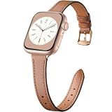 Charlam Slim Leather Band Compatible with Apple Watch Bands for Women 40mm 38mm 41mm 42mm 44mm 45mm 46mm, Top Grain Genuine Leather Strap Thin Wristband for iWatch Series 11 10 SE 9 8 7 6 5 4 3 2 1