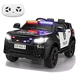 TOBBI Police Car Ride on Electric Car for Kids to Drive Battery Powered Ride-on Toys Cop Cars with Remote Control, Siren, Flashing Lights, Music, Spring Suspension, Carbon Black