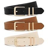 XZQTIVE 3 Pack Women Belts For Jeans Dresses Pants Ladies Leather Waist Belt with Gold Buckle