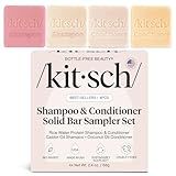 Kitsch Shampoo and Conditioner Set - 4pc Sampler Bars with Rice Water Shampoo and Conditioner, Castor Oil Shampoo & Coconut Oil Conditioner - Bottle-Free Beauty for Hair Growth, Repair & Moisture
