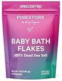Pink Stork Baby Bath Flakes – Pure Magnesium Chloride Bath Soak for Infants + Toddlers – Fragrance-Free, Non-GMO, No Melatonin – Supports Bedtime Routine, Skin Comfort + Wellness – 16 oz
