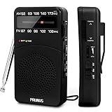 PRUNUS J-166 Portable Radio AM FM, Battery Operated Radio with Tuning Light, Back Clip, Excellent Reception, AM FM Radios Portable, Transistor Radios