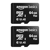 Amazon Basics MicroSDXC UHS-I Class 10 Memory Card with Full Size Adapter, A2, U3, V30, 4K, Read Speed up to 100 MB/s, 64 GB (2pack), for GoPro Cameras Storage, Black