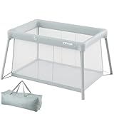 VEVOR Baby Travel Crib and Play Yard, Folding Baby Playpen with Soft Mattress Pad, Portable Toddlers Crib with Breathable Mesh and Travel Bag, Indoor/Outdoor Kid Activity Center for 0-36 Months Babies
