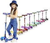 Lifemaster Kids Scooter – Children and Toddler 3 Wheel Kick Scooter – LED Wheel Lights Illuminate When Rolling– Adjustable Handlebar – Indoor and Outdoor Blue