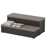WTFGO Plastic Hot Tub Steps with Storage, Spa Steps Outdoor Stairs, 36.6 Inches Long - Non-Slip All Weather Top & Feet, 32 Gallon Capacity, Waterproof for Porch/RV/Deck, Sturdy Plastic Frame, Gray