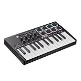 DaierTek Midi Keyboard Controller 25 Key Portable Mini Bluetooth & USB Midi Piano with 8 Backlit Drum Pad, 8 Knobs and Music Production Software for Computer Recording, Music Production