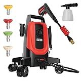 MZK Pressure Washer, Power Washer with Anti-Tipping Technology, 4 Wheels, 4 Quick Connect Nozzles, Foam Cannon, for Cars, Fences, Driveways, Patios, Home & Outdoor Cleaning - Deep Red