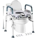 Toilet Seat Risers For Seniors Width and Height Adjustable Raised Toilet Seat With handles for Elderly, Handicap, Elevated, Pregnant, Fit Any Toilet Riser Heavy Duty Up To 400lbs