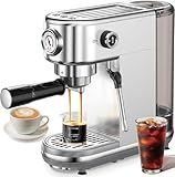 Espresso Machine with Milk Frother, 20 Bar High Pressure Professional Espresso Maker Automatic, Compact Stainless Steel Coffee Machine for Cappuccino, Latte, Gift for Coffee Lover, Silver