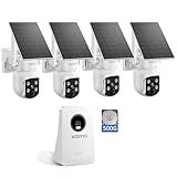 KCSNYO Solar Security Cameras Wireless Outdoor, 4MP Solar Powered Home Security Cameras System, 4 Cam kit, Color Night Vision, 360° PTZ, 500G HDD Local Recording, No Monthly Fees