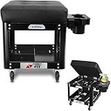 FreekyFit Rolling Creeper Garage Shop Seat for Men, Padded Mechanics Stool with Tool Tray Storage for Garage, Rolling Workshop Stool with Wheels, Auto Creeper Seat, 330 LBS Capacity, Heavy Duty, Black