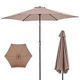 OLIXIS 7.5ft Patio Umbrella with Tilt and Crank Button & 8 Sturdy Ribs Waterproof, Patio Table Umbrella Perfect for Poolside, Terrace, Beach and Outdoor Restaurant, Khaki
