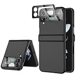 for Samsung Z Flip 4 Case: [Full Cover Hinge Protection] Slim Phone Case with Built-in Screen Protection Metal Volume Key Protection Wireless Charging for Galaxy Z Flip 4 5G(2022) (Black)