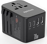 EPICKA Universal Travel Adapter, GaN International Plug Adapter with 3 USB-C 70W PD Fast Charging & 2 USB-A Adaptor All-in-one Wall Charger for USA EU UK AUS (TA-105 Pro, Black)