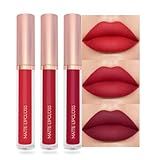 BestLand 3PCS Bold Seductive Red Liquid Lipstick Set, Matte Lip Gloss Long Lasting Waterproof, High Pigment Smudge Proof Lip Color with Chill Crimson Rust Shades for Night & Glam Makeup