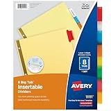 Avery Insertable Dividers for 3 Ring Binders, 8 Tabs per Set, Multicolor Big Tabs, Buff Paper with Gold-Reinforced Holes, Great for Organizing Reports, Projects, and More (11111)