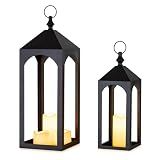 Staymoment Large Outdoor Lanterns for Porch: 24" & 17" Set of 2 Floor Lantern Decorative Indoor Candle Holder for Fireplace Front Porch Patio Modern Home Decor