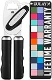Zulay Kitchen Heavy Duty Stainless Steel Can Opener Manual with Bottle Opener - Rust Proof Manual Can Opener With Turn Knob & Comfy Soft Grip Handles - Black