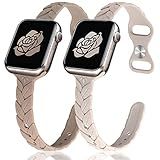 JR.DM 2 Pack Engraved Silicone-Bands Compatible with Apple Watch Band 38mm 40mm 41mm 42mm 44mm 45mm 46mm 49mm, Slim Feminine Fashion Leaf Waterproof Strap,For iWatch Series 11 10 9 8 7 6 5 4 3 2 1 Women