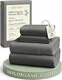 LANE LINEN Sustainably Produced 100% Organic Cotton Queen Size Bed Sheets, Soft & Comfy Naturally Cooling Percale Cotton Sheets, Low Pill Fade Resistant 15" Deep Pocket Queen Sheets– Charcoal