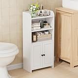 Homhedy Small Bathroom Storage Cabinet, Freestanding Toilet Paper Storage with 2 Doors and Shelves, Bathroom Organizers and Storage for Small Spaces, Laundry Room, 7.9" D x 14.6" W x 31" H, White