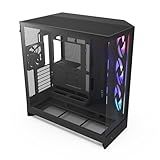 NZXT H9 Flow RGB (2025) – Large Dual-Chamber ATX Mid-Tower Airflow PC Case – Includes 1 x 420mm RGB Fan Unit & 1 x 120mm Fan – 420mm Radiator Support – Tempered Glass – Back-Connect Ready – Black