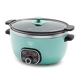 GreenLife 6QT Ceramic Slow Cooker, PFAS-Free, Programmable, Removable Healthy Nonstick Pot for Family Meals, Sear on Stovetop, Keep Warm, Digital Timer, Dishwasher Safe Crock, Turquoise