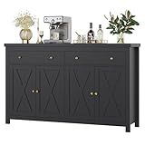 FOTOSOK Sideboard Buffet Cabinet with Storage, 55" Large Kitchen Storage Cabinet with 2 Drawers and 4 Doors, Wood Coffee Bar Buffet Table for Kitchen Dining Room, Black