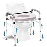 Drseats Toilet Seat Riser Adjustable Height Elevated Shower Commode Chair with Handles and Thick Soft Pad Heavy Duty 350lbs Bedside Commode Chair for Elderly Handicap Pregnant Easy to Assemble