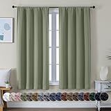 Simplebrand Ava Sage Green Blackout Curtains for Bedroom 63 Inch Length 2 Panels Set, Solid Thermal Insulated Energy Saving Rod Pocket Window Treatment Curtains Blackout Drapes, W40 x L63 Inch, Sage