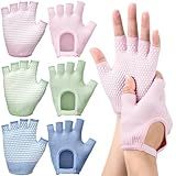 Shyyween Silicone Yoga Gloves for Women Non Slip Fingerless Pilates Gloves for Gym Exercise Workout Weight Training Mitten One Size Fits Most Women Men(Pink, Green, Light Blue,3 Pairs)