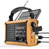 Emergency Weather Radio – Hand Crank Solar, 12000mAh Power Bank, 8500mm² Solar Panel, NOAA AM/FM Alert, Ultra-Clear Sound with 57MM Speaker, 5W Flashlight, SOS for Camping, Hurricanes & Power Outages