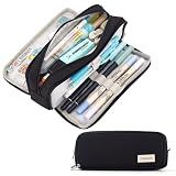 CICIMELON Large Capacity Pencil Case 3 Compartment Pouch Pen Bag for School Teen Girl Boy Men Women (Black)